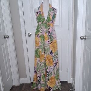 HYFVE Tropical Leaf Convertible Maxi Dress Coastal Beach Party Vacation Rosort M